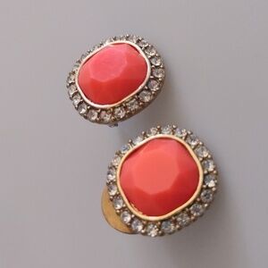 Vintage Monet Gold and Coral Enamel Earrings